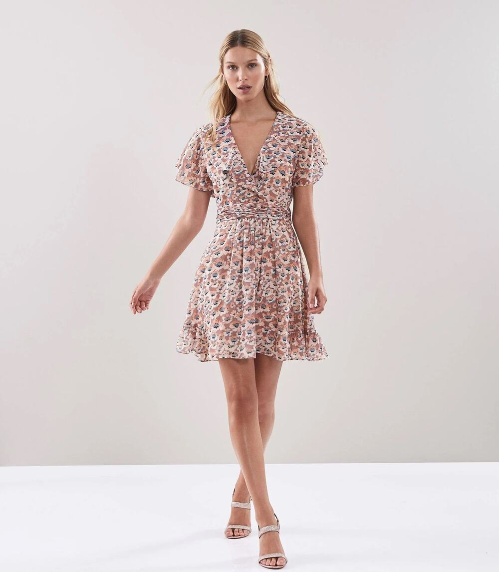 Reiss Aime Tea Floral Flowy Mini Dress Size 0